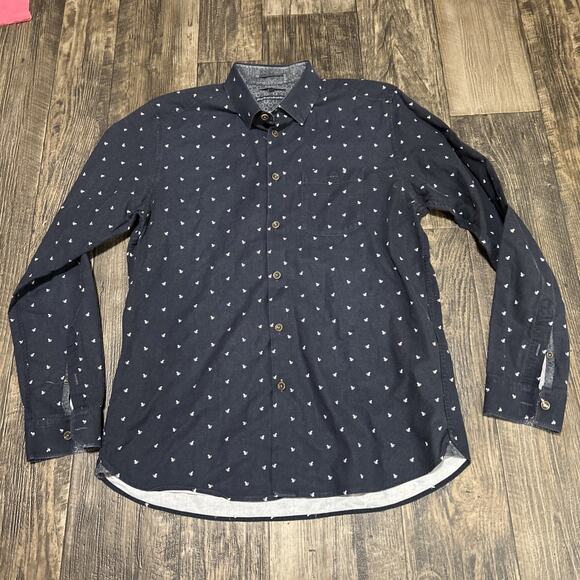 Ted Bakers Men’s Button Up Shirt Monkey Print Size 5 Large Black - Picture 1 of 11